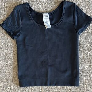 Athleta Navy Short Sleeve Ribbed Crop Tee